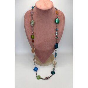 Premier Designs Venetian Murano Art Glass Beads Rhodium Plated 32" Necklace